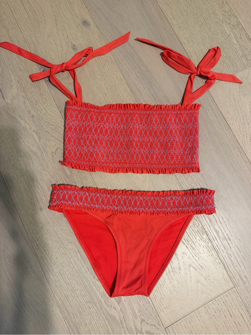 Heidi Klein Red Smocked Tie-Shoulder Bikini - Kids Swim